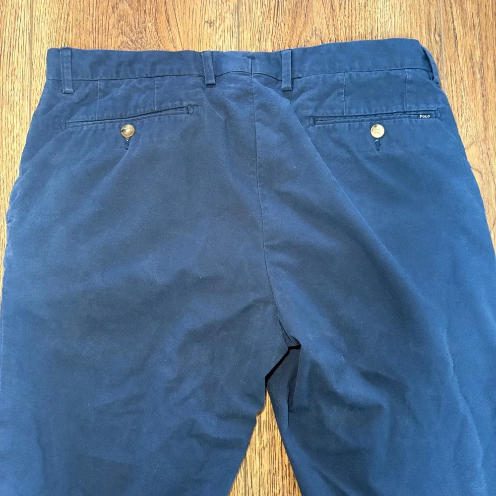 Polo Ralph Lauren Mens Slim Fit Chino Pants Navy Blue 35x32 Cotton Trousers READ